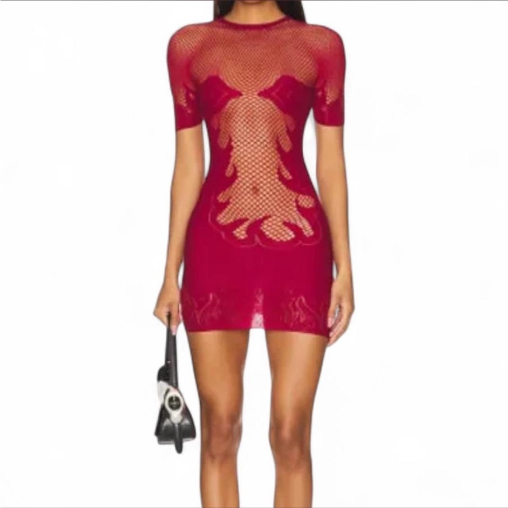 POSTER GIRL Red Mesh Mini Dress